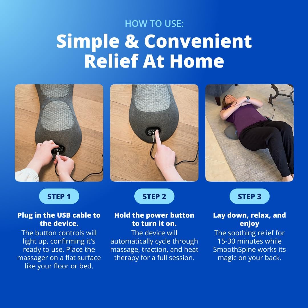 SmoothSpine Triple Fusion Back Massager - The Official Smooth Spine Massager with Heat - Design to Support Lower Back