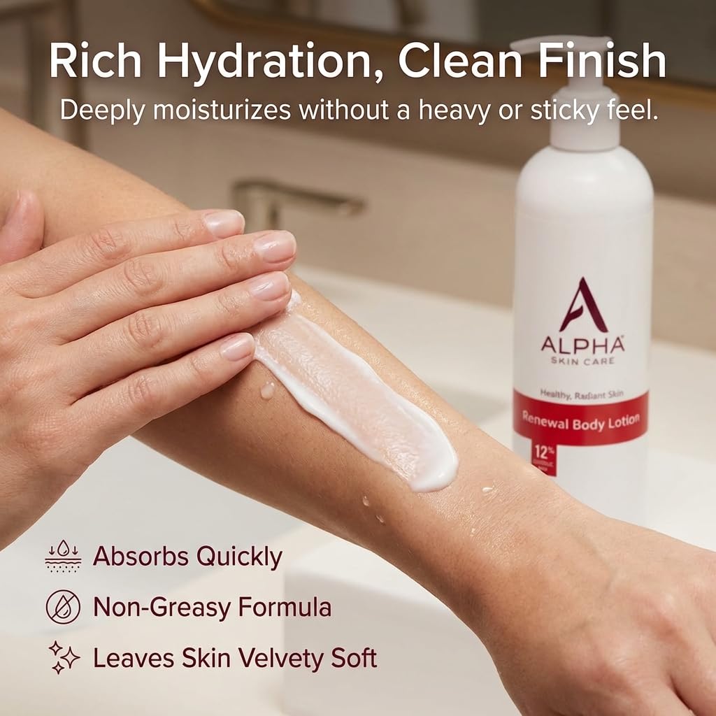 Alpha Skin Care Revitalizing Body Lotion, 12% Glycolic AHA, Simple & Effective Daily Moisturizer with Alpha Hydroxy