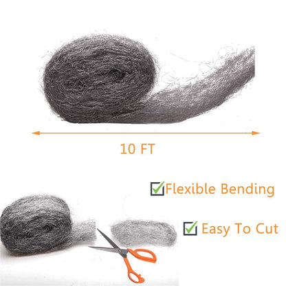 Steel Wool Mice Control, 2 Pack 3" x10 Ft Hole Filler, Gap Blocker, Barrier, Protect Against Animals in Holes Holes, Siding
