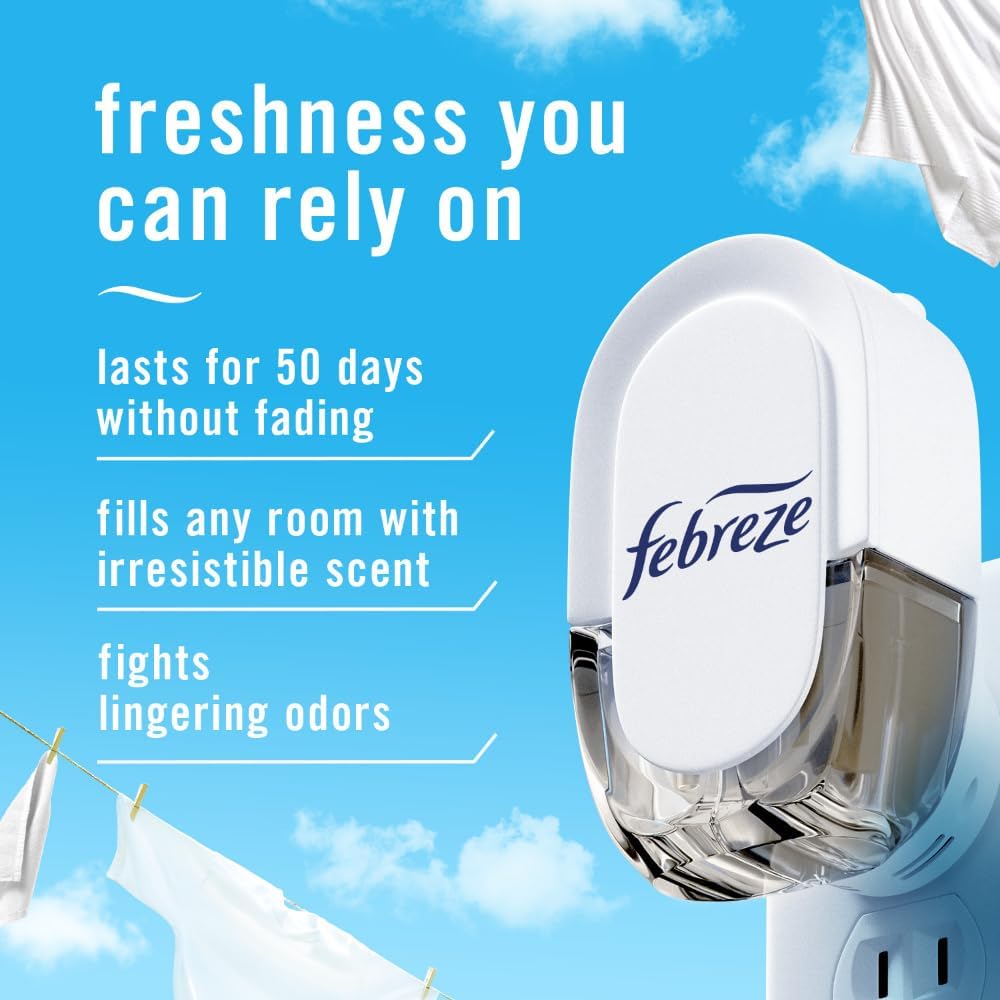 Febreze Plug-In Air Freshener, Odor-Fighting Scented Oil Refill, Air Fresheners for Home and Bathroom and Kitchen, Long Lasting for Strong