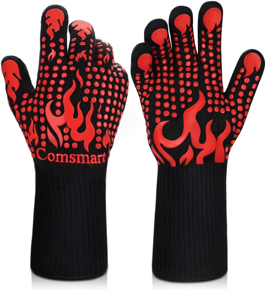 Comsmart BBQ Gloves, 1472 Degree F Heat Resistant Grilling Gloves Silicone Non-Slip Oven Gloves Long Kitchen Gloves for Barbecue, Cooking