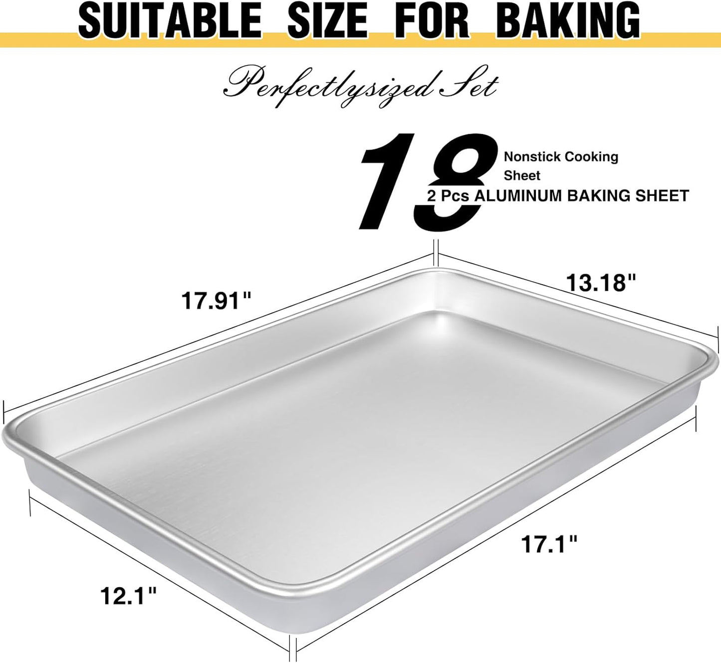 Commercial Quality Baking Sheet Pan Set, Natural Aluminum Cookie Sheet, Umite Chef Warp Resistant Baker's Half Sheet