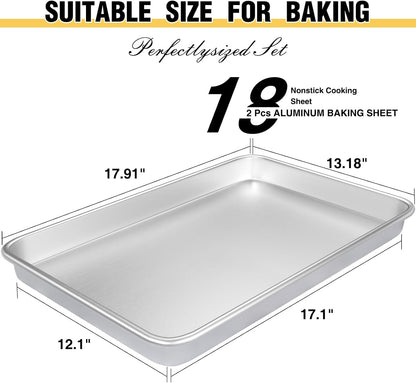 Commercial Quality Baking Sheet Pan Set, Natural Aluminum Cookie Sheet, Umite Chef Warp Resistant Baker's Half Sheet