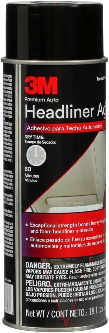 3M Headliner & Fabric Adhesive, 18.1 oz., Exceptional Strength Bonds Heavyweight Automotive Fabrics to Metal Surfaces, For Bonding Headlines