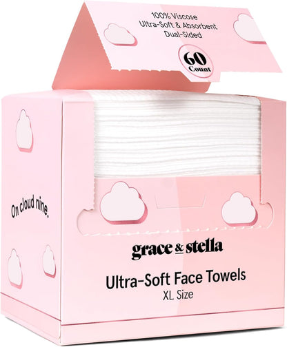 grace & stella Face Towels Disposable - Travel Essentials - Ultra-Soft & Absorbent Face Wipes Towelettes - XL Facial Towels for Cleansing & Makeup