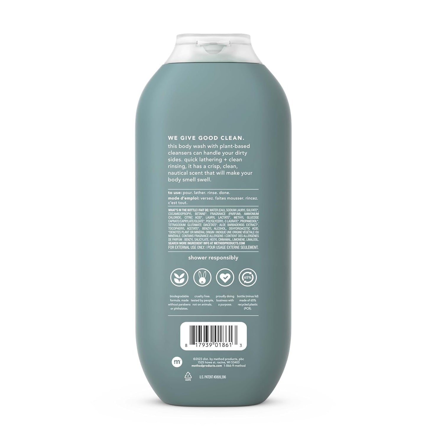 Method Men Body Wash, Sea and Surf Scent, Paraben and Phthalate Free, Quick-Lathering Cleansers, Cruelty Free, 18 oz