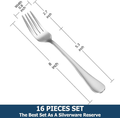 Dinner Forks,Set of 16 Top Food Grade Stainless Steel Silverware Forks,Table Forks,Flatware Forks,8 Inches,Mirror Finish & Dishwasher