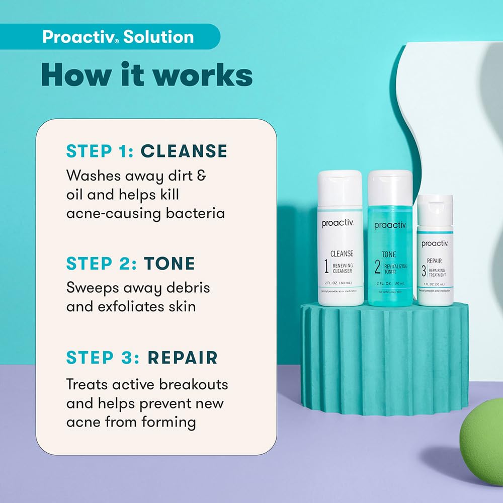 Proactiv 3 Step Acne Treatment - Benzoyl Peroxide Face Wash, Repairing Acne Spot Treatment for Face and