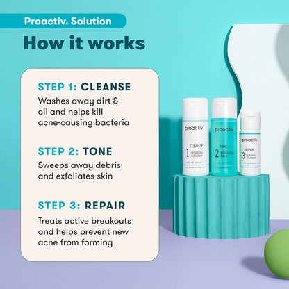 Proactiv 3 Step Acne Treatment - Benzoyl Peroxide Face Wash, Repairing Acne Spot Treatment for Face and