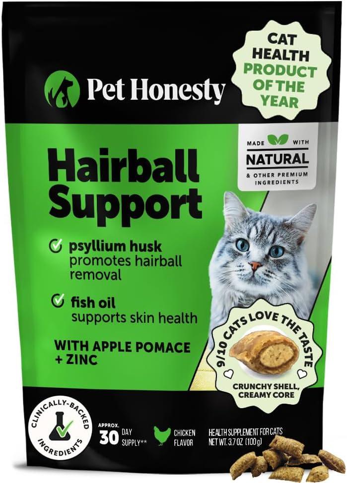 Cat Hairball Support Crunchy & Creamy Chews, Hairball Remedy Treats, Cat Furball Treatment, Supports Skin & Coat, Vitamins for