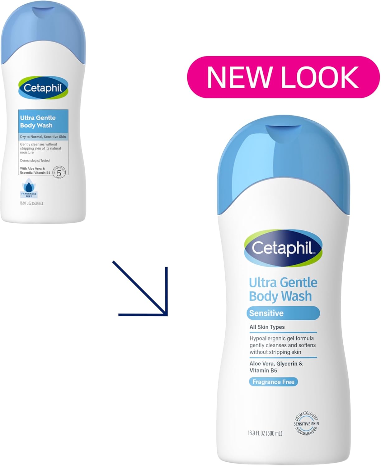 Cetaphil Ultra Gentle Body Wash, For Dry to Normal, Sensitive Skin, 16.9oz Pack of 3, Aloe Vera, Vitamin B5, Hypoallergenic, Paraben