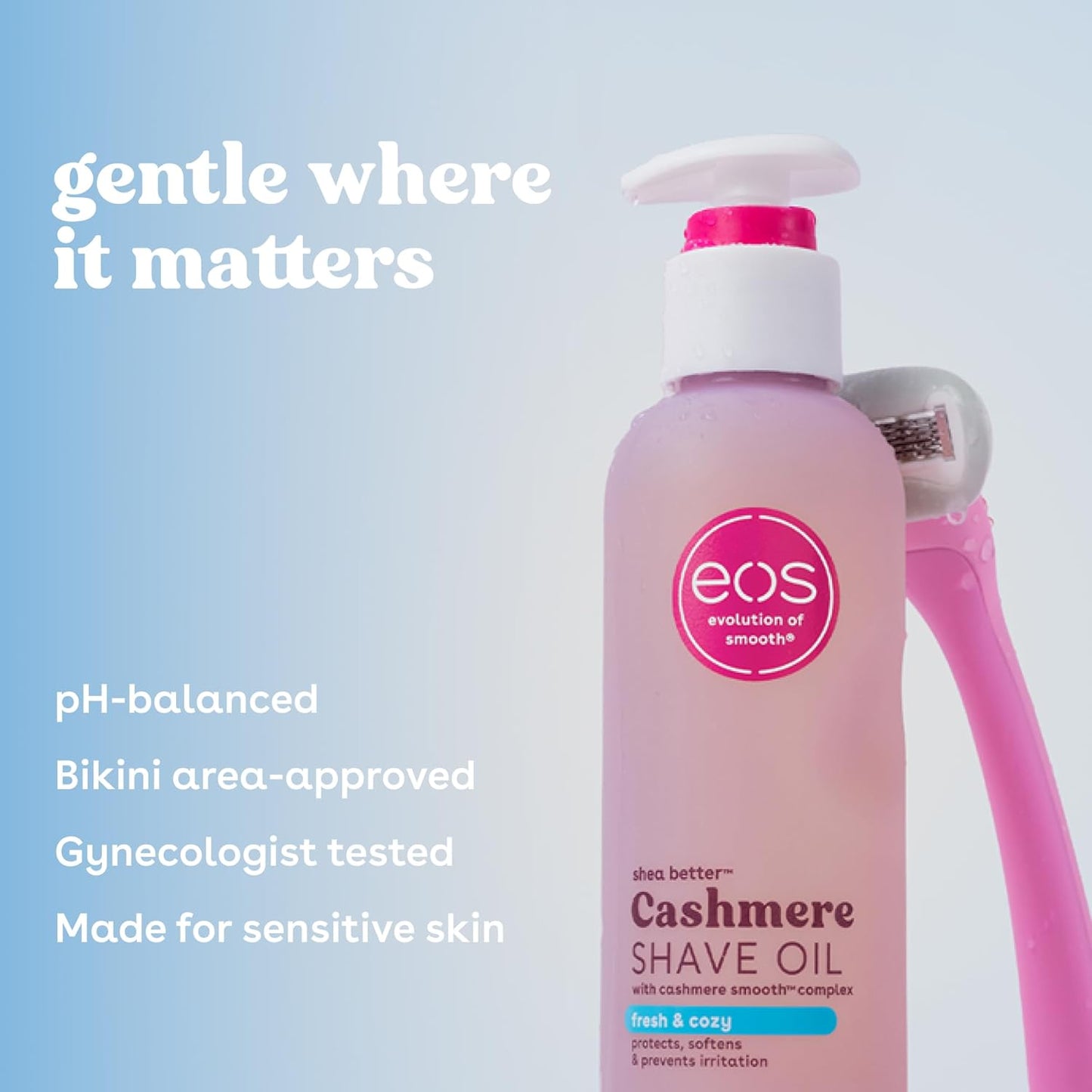 eos Cashmere Shave Oil Fresh & Cozy, Moisturizing Shave Oil with Shea Butter & Glycerin, Helps Prevents Irritation & Razor Burn, Vegan, 6 fl oz