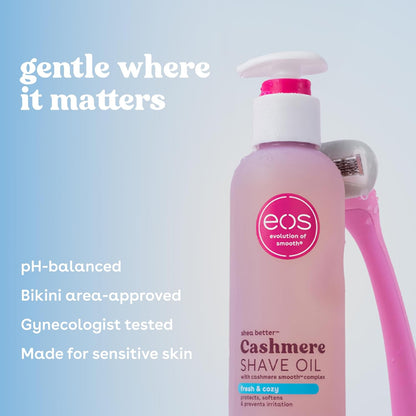 eos Cashmere Shave Oil Fresh & Cozy, Moisturizing Shave Oil with Shea Butter & Glycerin, Helps Prevents Irritation & Razor Burn, Vegan, 6 fl oz
