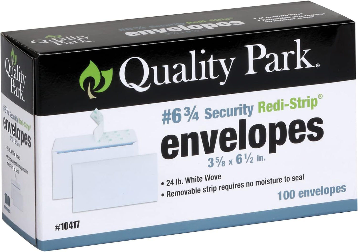 Quality Park 3/4 Self-Seal Security Envelopes, Security Tint and Pattern, Redi-Strip Closure, 24-lb White Wove, 3-5/8 x 6-1/2, 100/Box