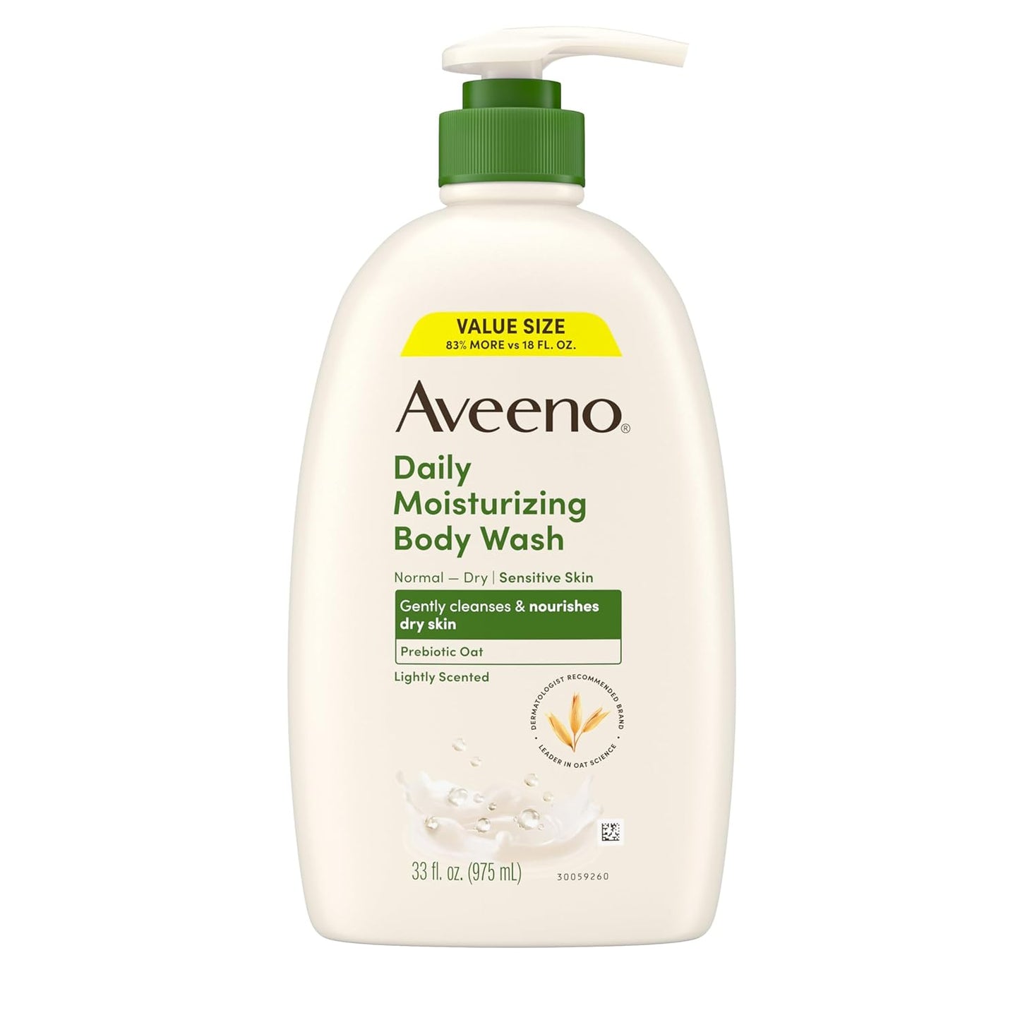 Aveeno Daily Moisturizing Body Wash for Dry & Sensitive Skin + Prebiotic Oat, Body Wash Gently Cleanses & Nourishes Dry Skin, Lightly