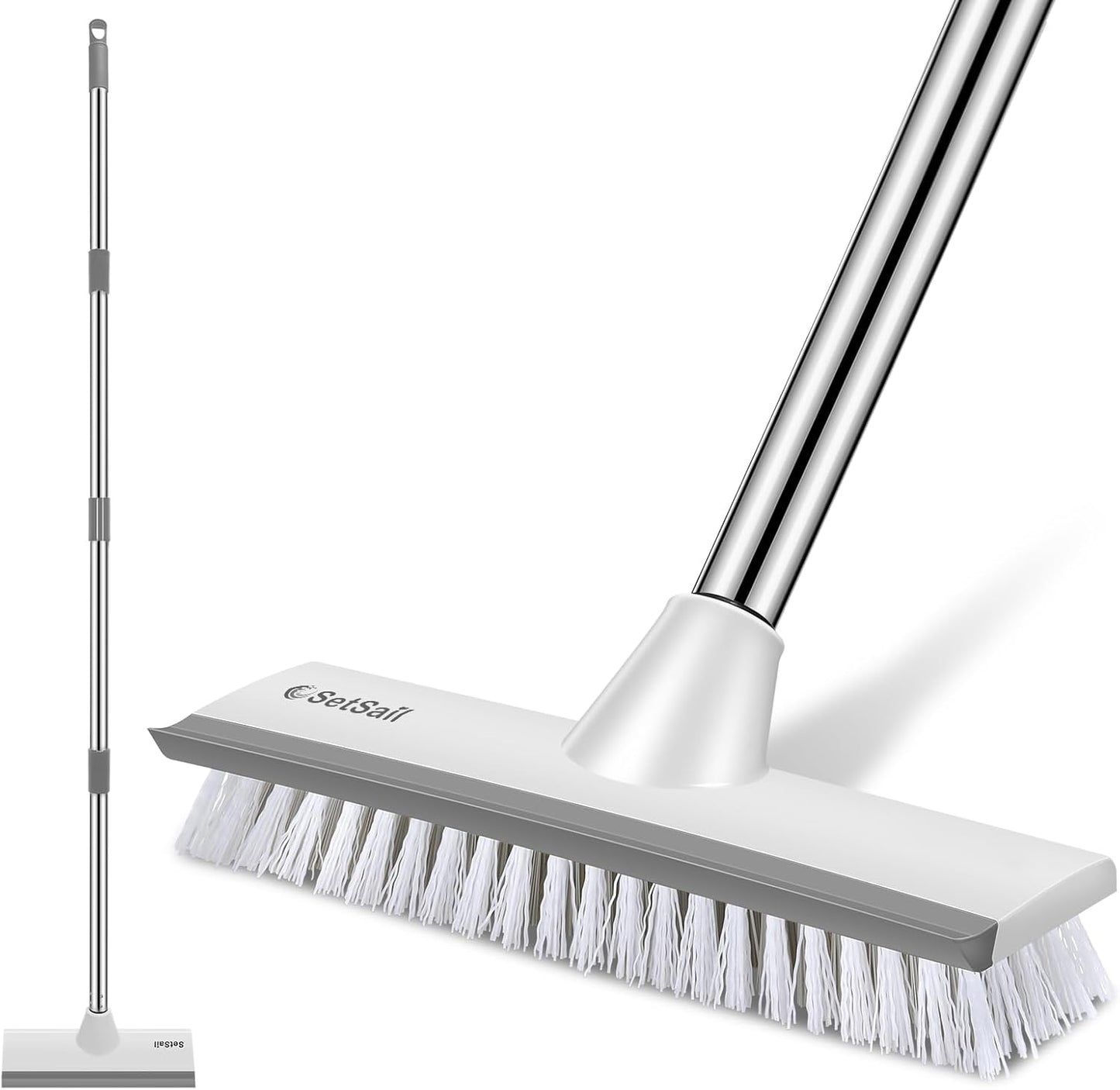 SetSail Floor Scrub Brush with 51-Inch Long Adjustable Handle 2 in 1 Scrape Brush Stiff Bristle Floor Scrubber for Cleaning Shower Bathroom Garage