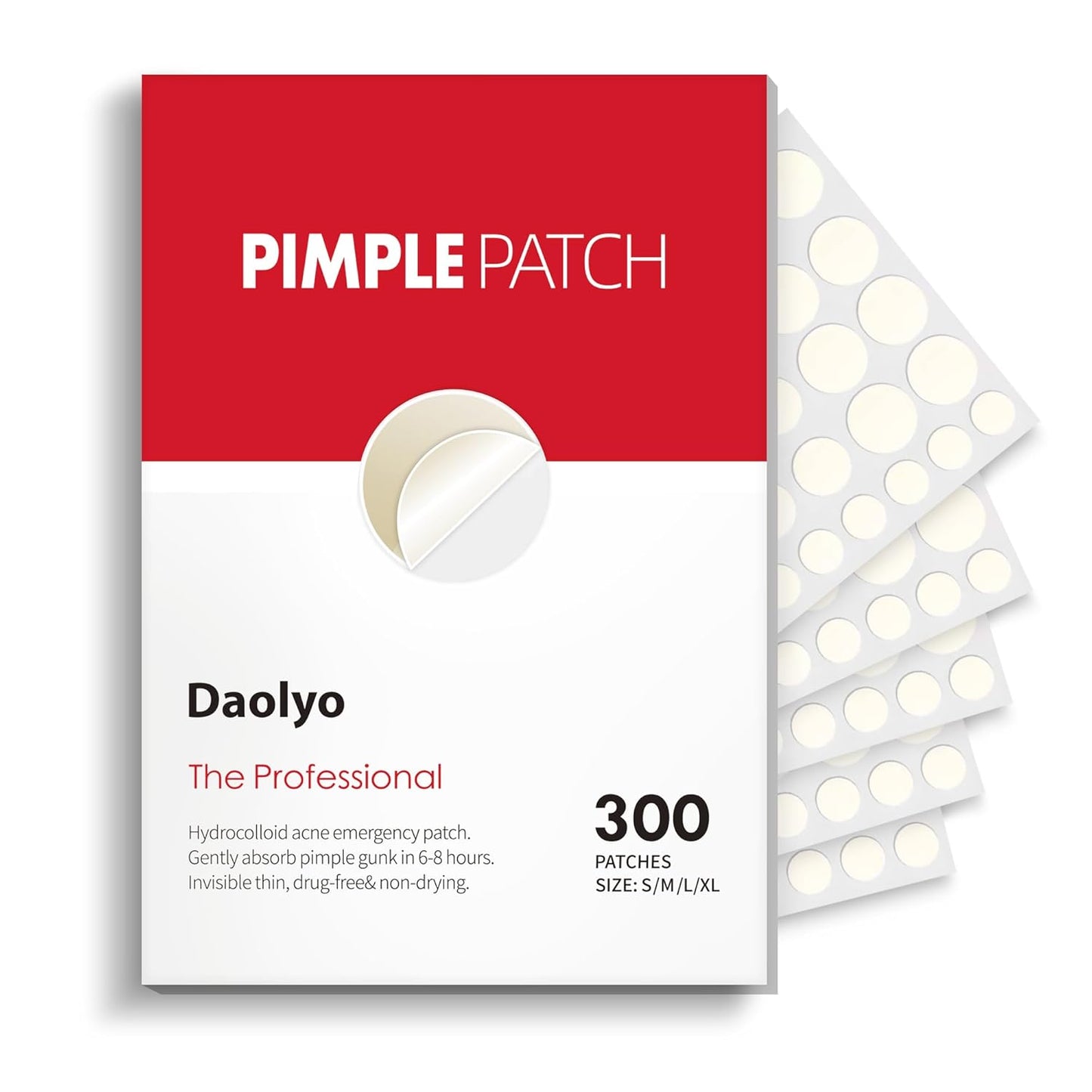 Daolyo Pimple Patches for Face, 4 Size 300 Counts Acne Patches, Hydrocolloid Patches for Covering Zits and