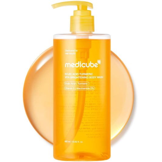 medicube Kojic Acid Turmeric Brightening Body Wash, Gentle Shower Gel for Uneven Skin, Niacinamide, Vitamin C, AHA/BHA, Deep