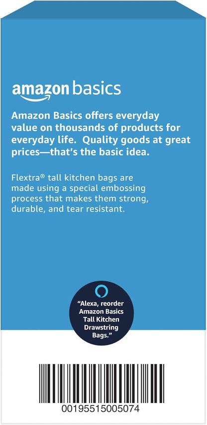 Amazon Basics Flextra Tall Kitchen Drawstring Trash Bags, 13 Gallon, 120 Count