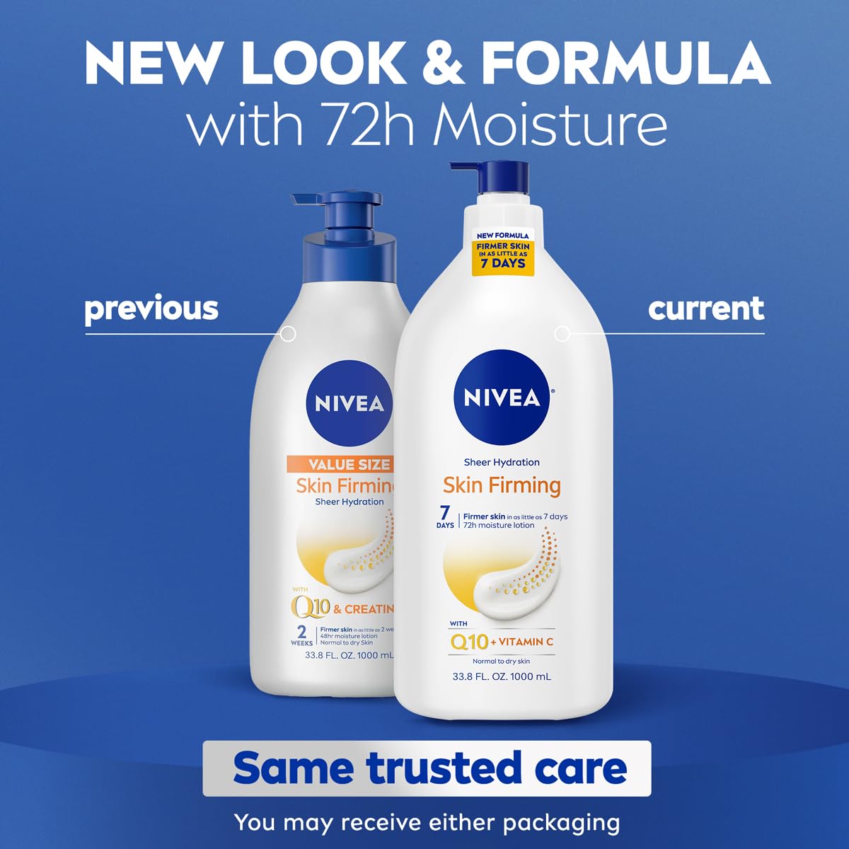 NIVEA Sheer Hydration Skin Firming Body Lotion with Q10 and Vitamin C, 72-Hour Body Moisturizer for Normal to Dry