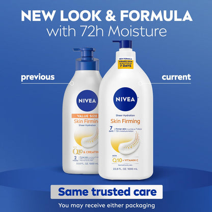 NIVEA Sheer Hydration Skin Firming Body Lotion with Q10 and Vitamin C, 72-Hour Body Moisturizer for Normal to Dry