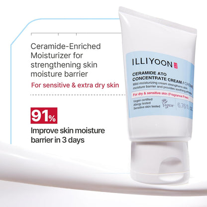 Illiyoon Ceramide Ato Concentrate Cream, Moisturizer for Dry & Sensitive Skin, 100hr Lasting Hydration, For Face & Body, Gentle for