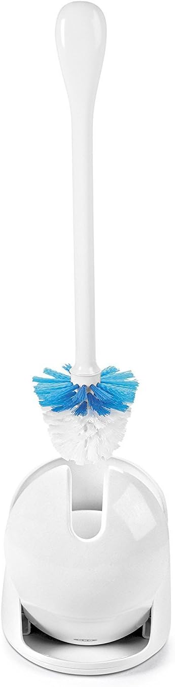 OXO Good Grips Compact Toilet Brush & Canister, Toilet Bowl Brush and Holder with Automatic Canister