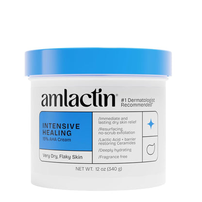 AmLactin Intensive Healing - Therapeutic Body Cream for Extremely Dry Skin - No-Scrub Exfoliator and Body Moisturizer Cream with 15% Lactic Acid AHA