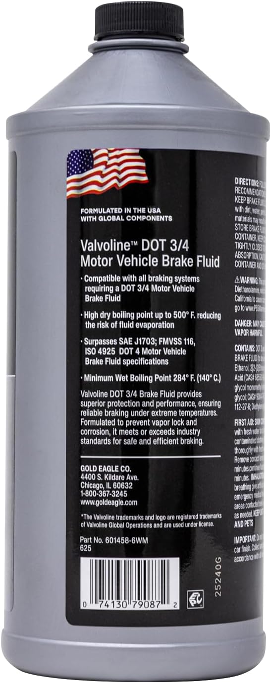 Valvoline DOT 3 & 4 Synthetic Brake Fluid with High Boiling Point, Corrosion Protection, Vapor Lock Resistance, Compatible with
