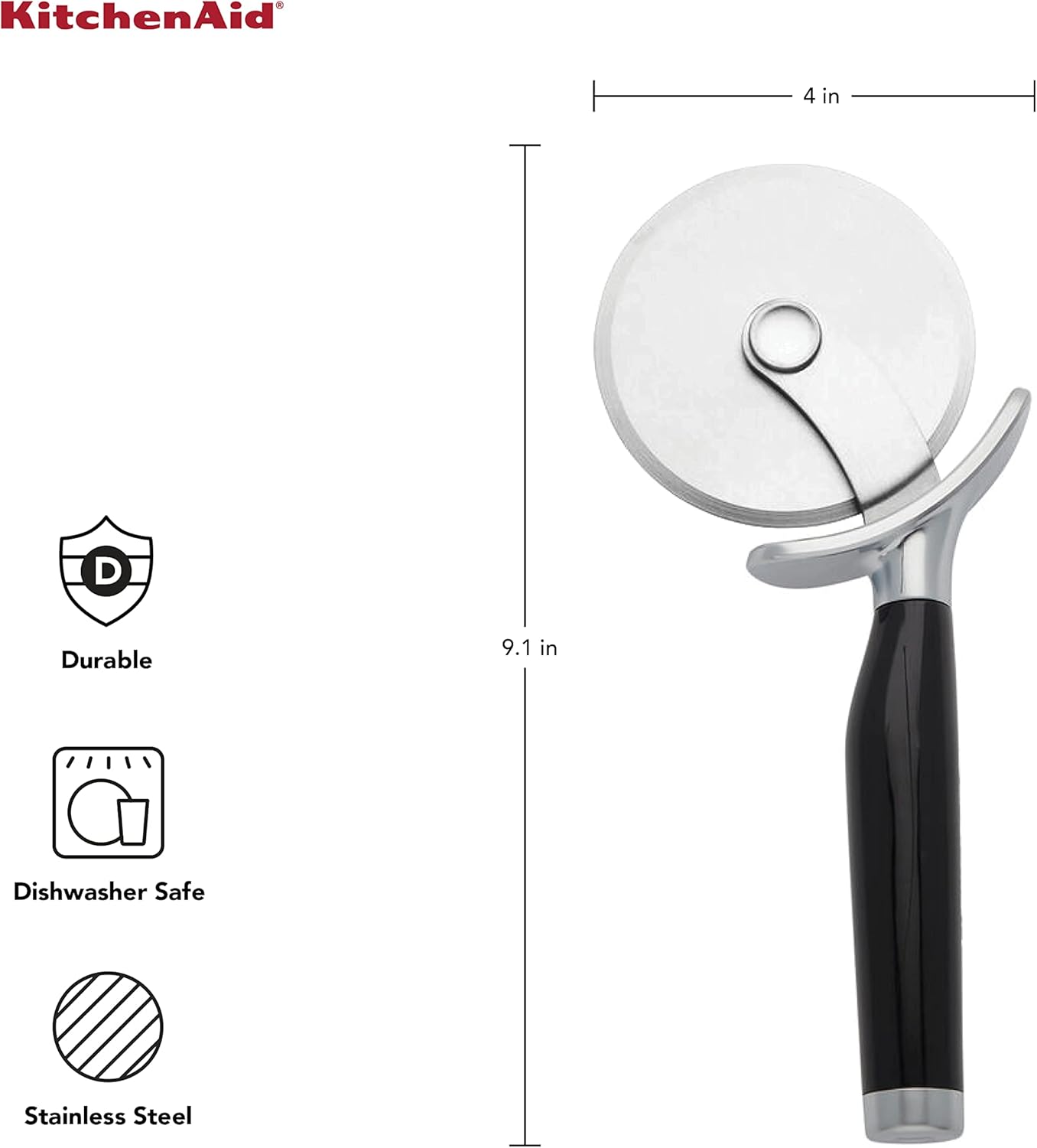 KitchenAid Classic Pizza Wheel with Sharp Blade For Cutting Through Crusts, Pies and