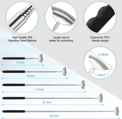Yeipis 3 Pack Different Back Scratcher Metal Portable Telescoping with Rubber Handles, Extendable Back Massager Tool with Beautiful