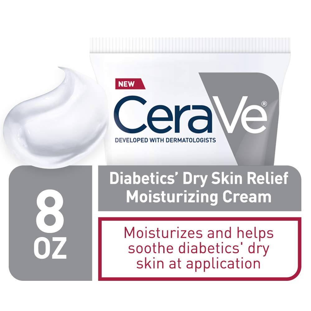 CeraVe Moisturizing Cream for Diabetics Dry Skin, Urea Cream with Bilberry for Face and Body, Fragrance Free & Paraben Free, 8 Ounce