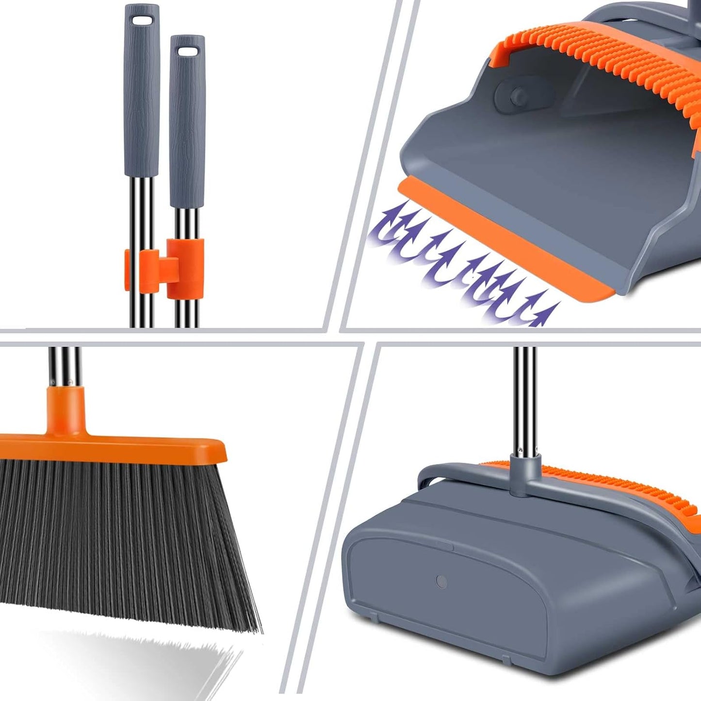 kelamayi Upgrade Broom and Dustpan Set, Self-Cleaning with Dustpan Teeth, Indoor&Outdoor Sweeping, Ideal for Dog Cat Pets Home