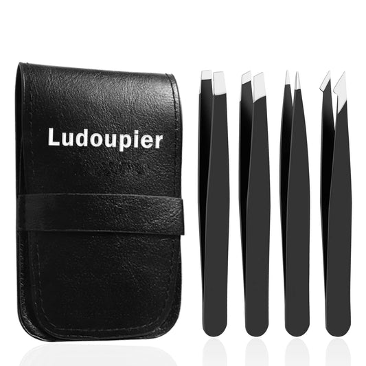 LUDOUPIER [4+1 Pieces] Tweezers Set with Travel