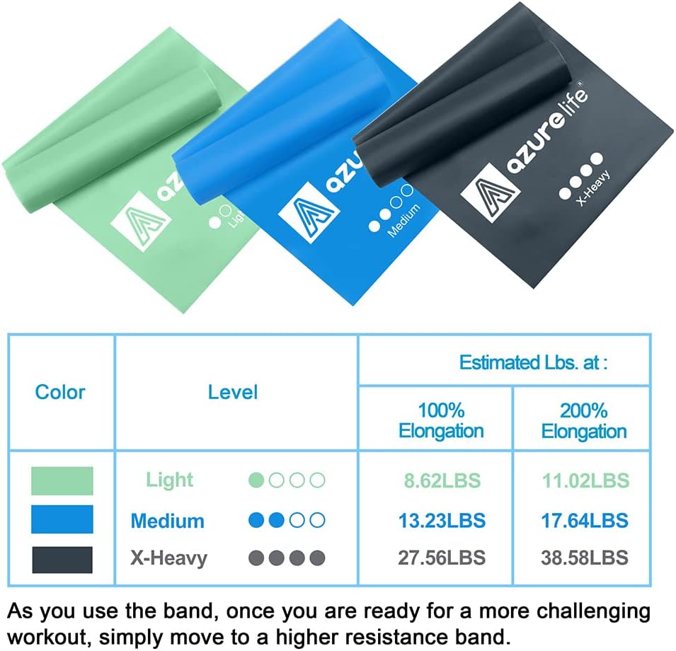 A AZURELIFE Resistance Bands,Professional Long Non-Latex Elastic Stretch Bands,Exercise Bands for Physical Therapy, Yoga, Pilates