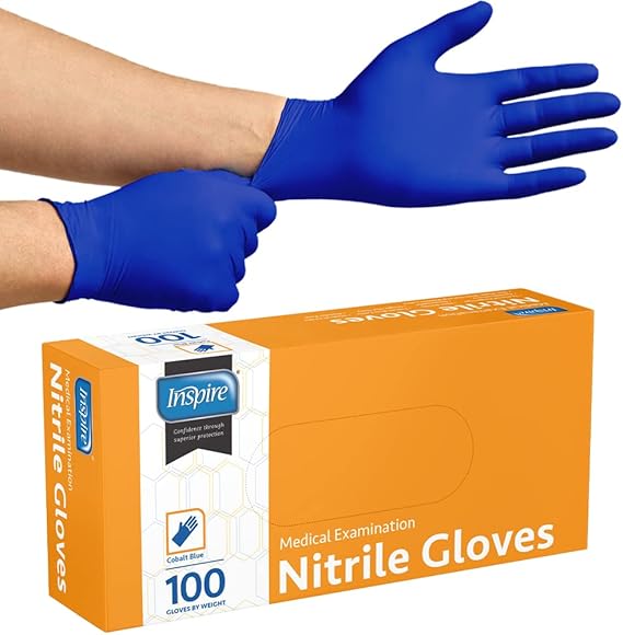 Inspire Cobalt Blue Nitrile Disposable Gloves, 4.5 Nitrile Safety Medical Exam Cooking Cleaning Disposable Gloves