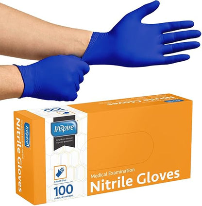 Inspire Cobalt Blue Nitrile Disposable Gloves, 4.5 Nitrile Safety Medical Exam Cooking Cleaning Disposable Gloves