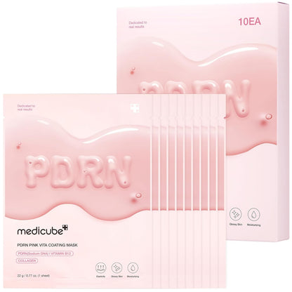 medicube Salmon DNA PDRN Pink Vita Coating Sheet Mask 10EA - Korean sheet mask for glass skin - Luxurious Home care Mask for Hydration