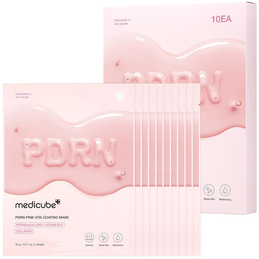 medicube Salmon DNA PDRN Pink Vita Coating Sheet Mask 10EA - Korean sheet mask for glass skin - Luxurious Home care Mask for Hydration