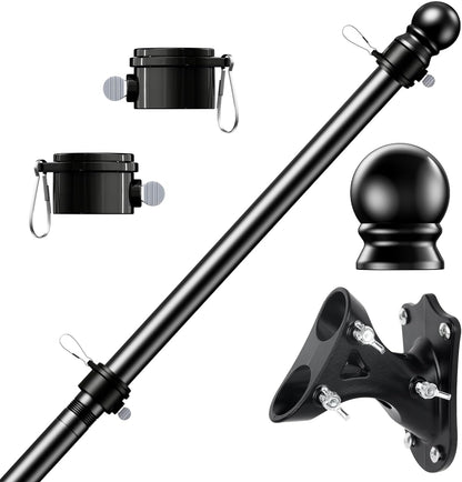 PHITRIC Flag Pole Kit, Tangle Free Spinning Stainless Steel Rustproof Flagpole for 3x5 Sports Fan Outdoor Flags for Outside House (Black