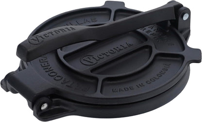 Victoria 8 Inches Cast Iron Tortilla Press, Roti Maker and Tortilladora, Pataconera Seasoned with Flaxseed Oil, Made in Colombia, Traditional