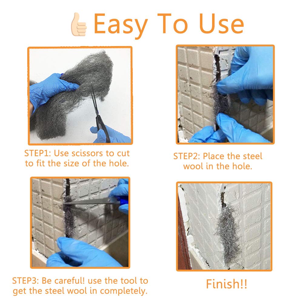 Steel Wool Mice Control, 2 Pack 3" x10 Ft Hole Filler, Gap Blocker, Barrier, Protect Against Animals in Holes Holes, Siding