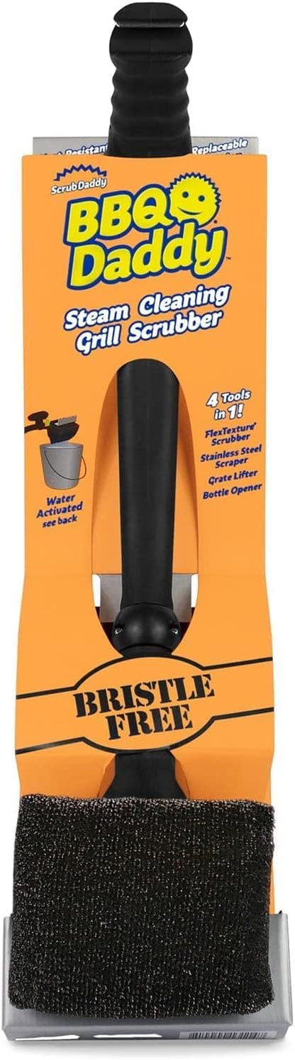 Scrub Daddy BBQ Daddy Grill Brush for Outdoor Grill - Bristle Free Grill Brush with Steel Grill Scraper + Scrub Brush - Temperature Controlled