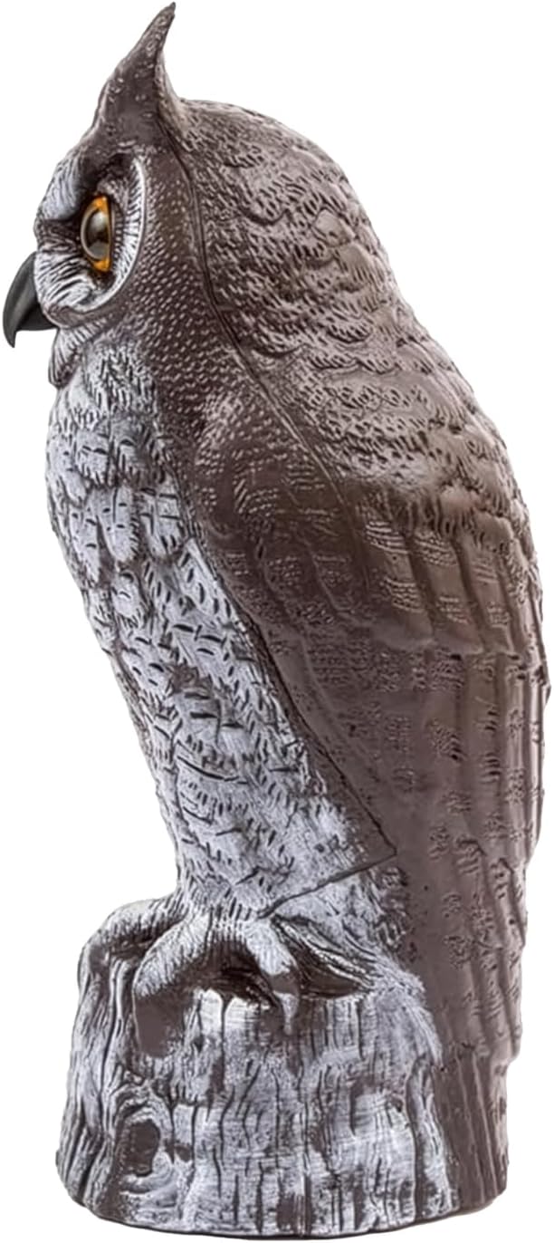 Dalen Large Fake Owl Decoy to Scare Birds Away - 16 in Hand-Painted Great Horned Owl Garden Scarecrow for Natural Pest Control - Fixed Head Design -