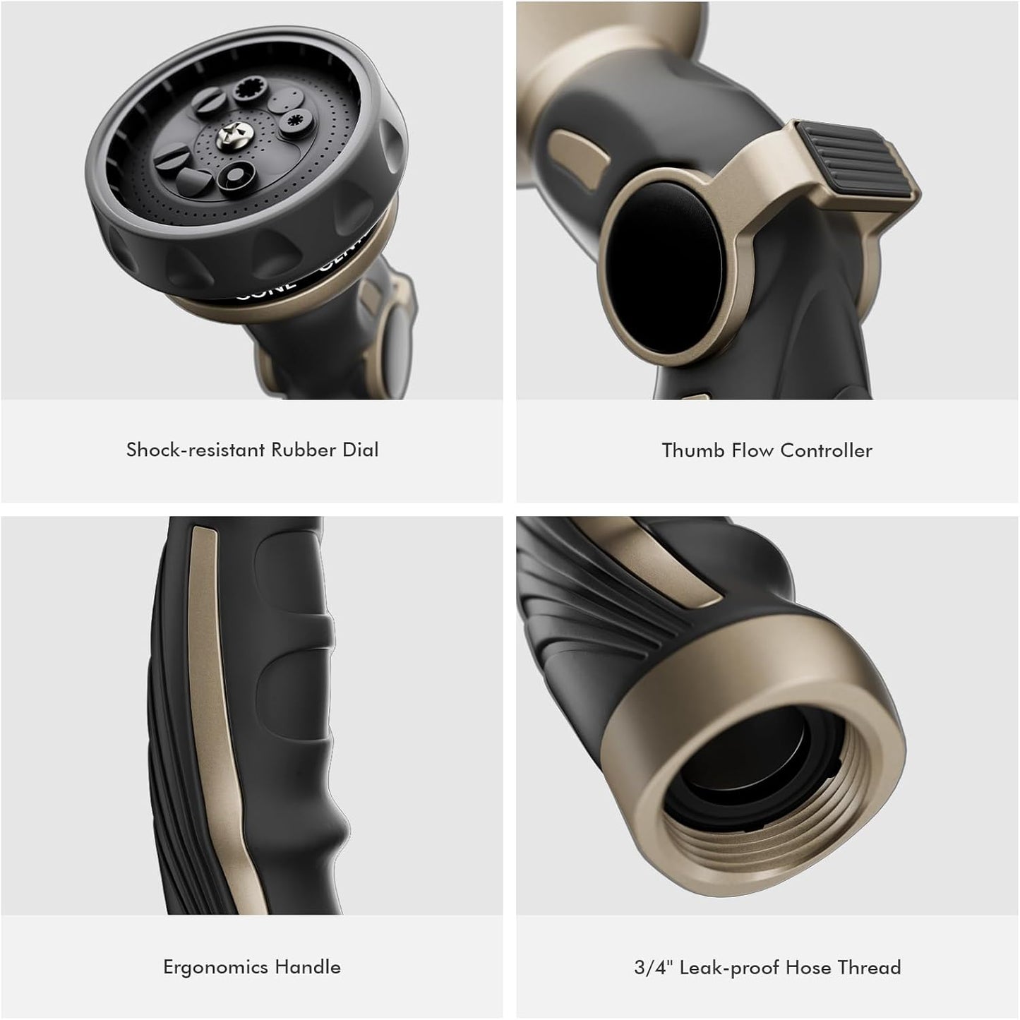 RESTMO Hose Nozzle Heavy Duty, Metal Water Hose Sprayer for Garden, 9 Spray Patterns, High Pressure, Thumb Flow Control, On/Off