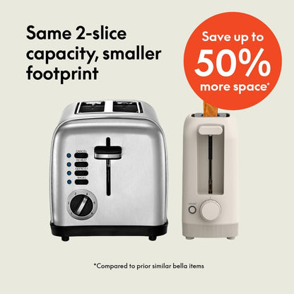 bella 2 Slice Slim Toaster, Fits-anywhere Kitchenware, 6 Setting Shade Control with Reheat & Cancel Buttons, Fits sourdough, 10 Long