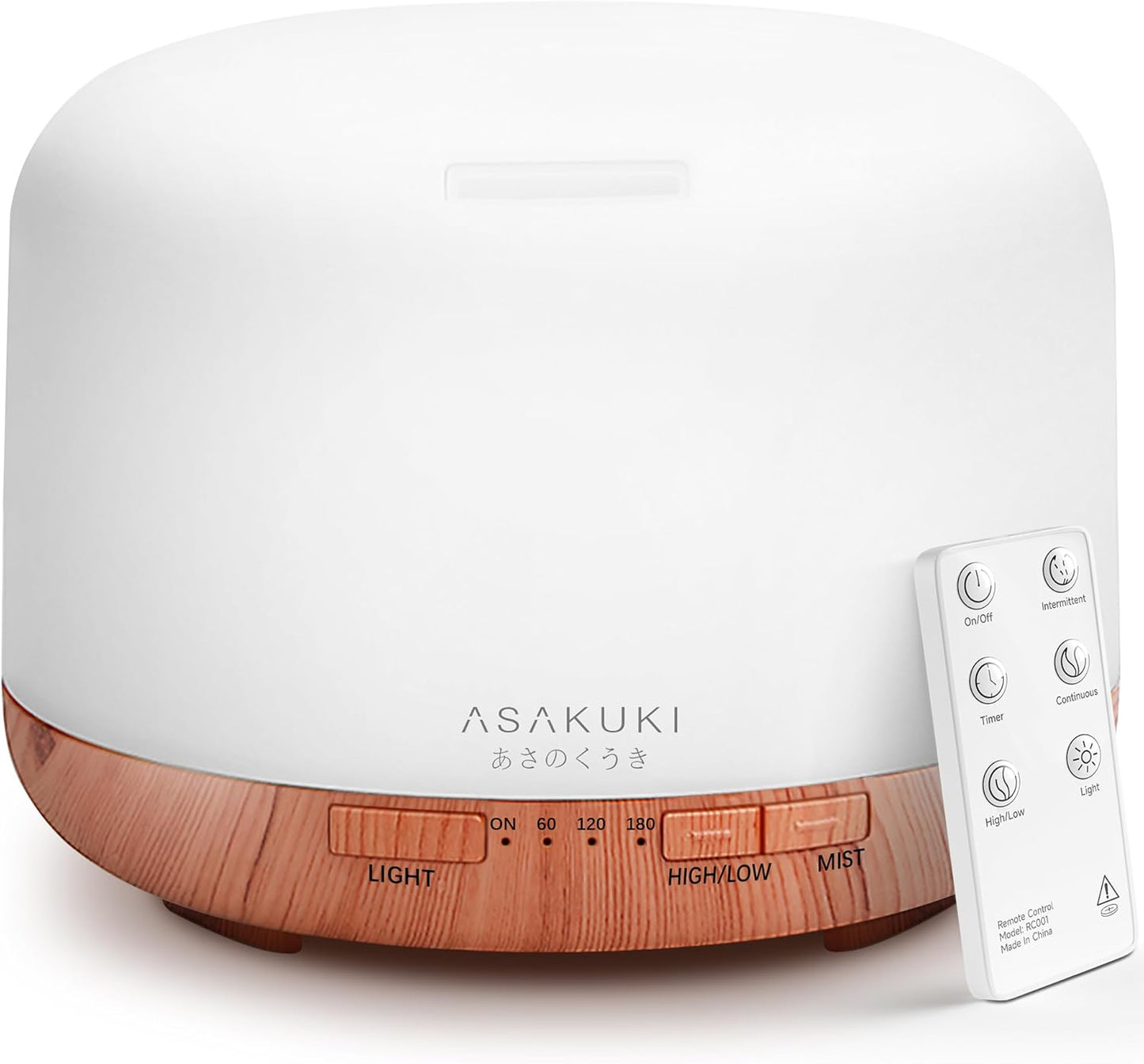 ASAKUKI Essential Oil Diffuser for Home, 500ML Aromatherapy Diffuser Humidifier with Remote Control, 7 Color LED