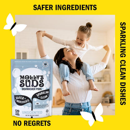 Molly's Suds Dishwasher Pods, Clean Dishwasher Detergent, Cuts Grease & Rinses Clean (Residue-Free) for Sparkling