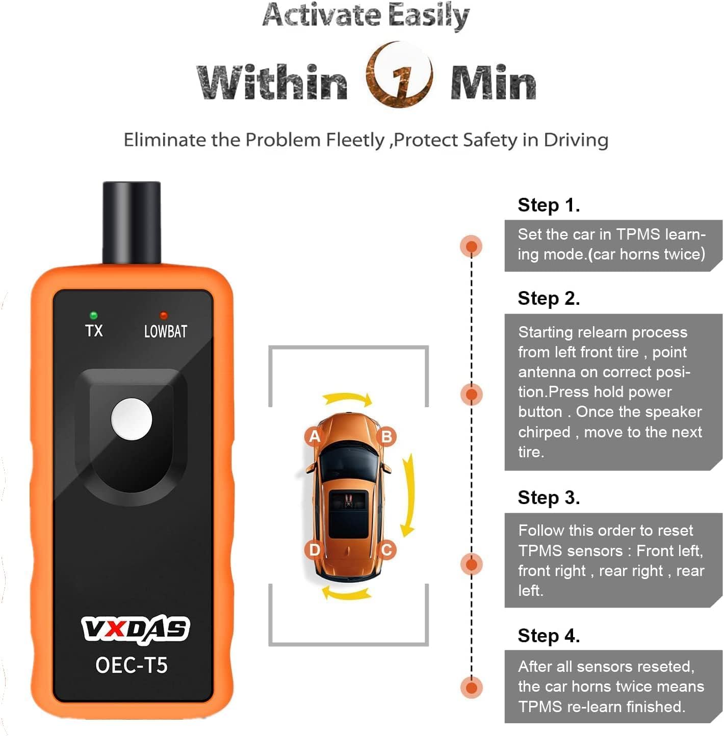 VXDAS TPMS Relearn Tool Only for GM Vehicles (2006-2024 Chevy/Buick/GMC/Opel/Cadillac) Original Sensor with 315/433