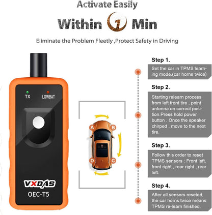 VXDAS TPMS Relearn Tool Only for GM Vehicles (2006-2024 Chevy/Buick/GMC/Opel/Cadillac) Original Sensor with 315/433